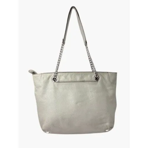 Michael Kors Double Strap‎ Jet Set Shoulder Chain Tote Handbag Gray Leather - Image 2