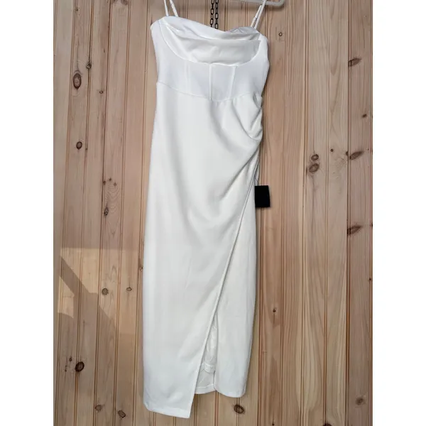 Lulus Always Turning Heads White Bustier Tulip Midi Dress Banquet Party Medium - Image 2