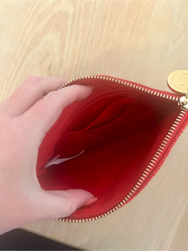 Red Beaded Zip Pouch with White Lettering - Image 4