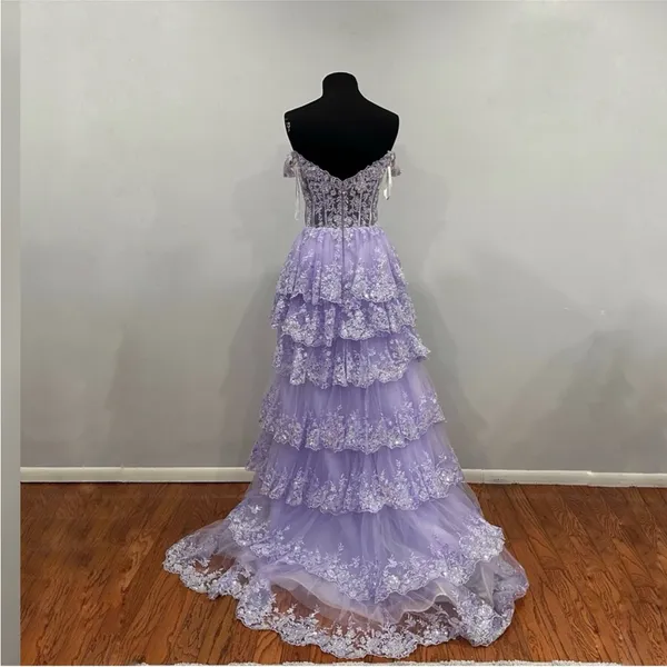 Sherri Hill 55500 Lilac Purple Tiered Ruffle Prom Gown sz 8 - Image 5