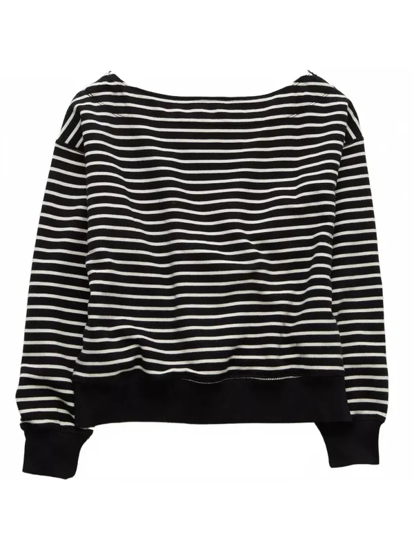 AE Off The Shoulder Sweatshirt American Eagle Black White Striped NWT Size Small - Image 3
