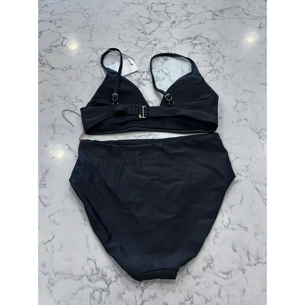 New Quince Black Italian V Neck Bikini Top & High Rise Bottom Set Size Small - Image 2