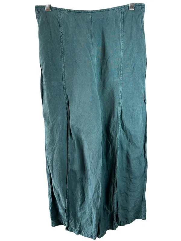 Young Fabulous & Broke YFB Teal Linen Blend Wide Leg Palazzo Pants Slit Hem L - Image 3