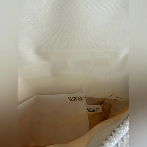 Vintage White Beaded Satin Clutch Purse | Pearl Evening Bag Bridal Prom 90s Y2K - Image 4