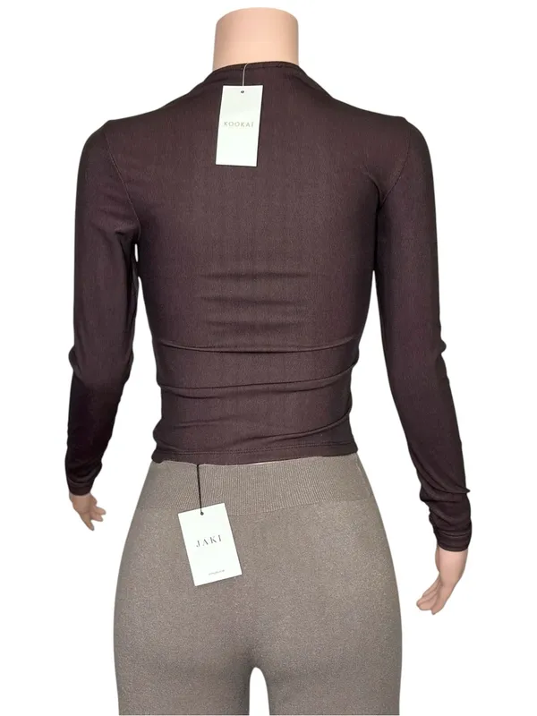 Kookai Lily Long Sleeve Ribbed Knit Mock Turtleneck Top, Ganache, FR36/US4 - Image 5