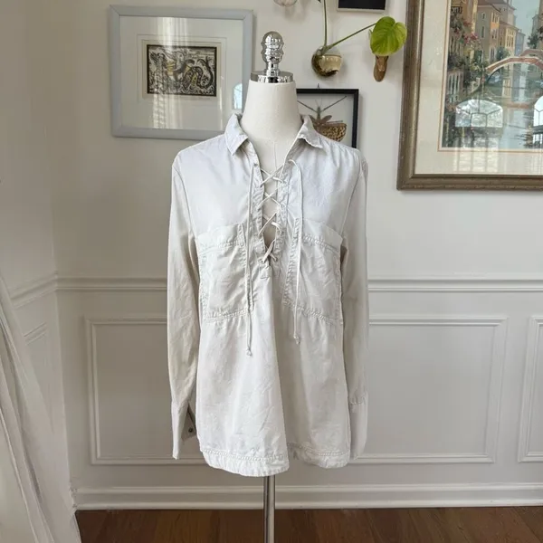 Free People Under Your Spell Cream Lace Up Tunic Top $108 M - Image 2