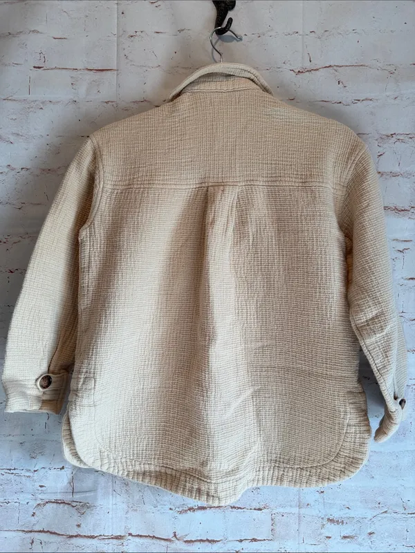 Madewell XS shacket Cream Quilted Button-Up Jacket pockets 100% cotton textured - Image 5