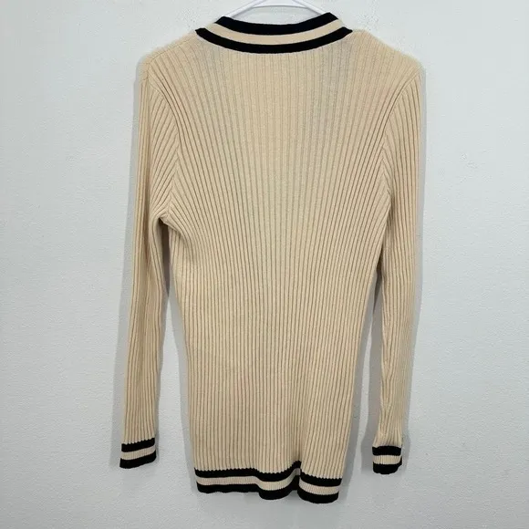 Cabi Size Small Cardigan Cream Navy Ribbed Knit Academia‎ Career Preppy Coastal - Image 7