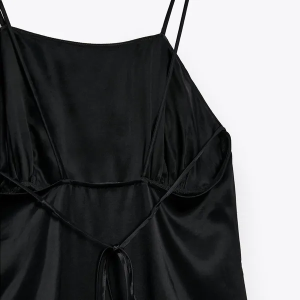 Zara MIDI SLIP SATIN DRESS Straight Neck w/ Spaghetti Straps Black Size S NEW - Image 13