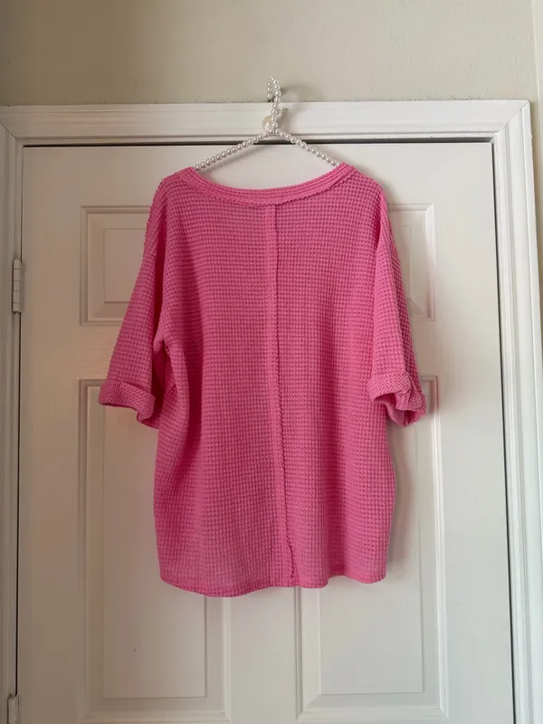 Zenana Pink Oversized Waffle Knit Top - Image 6