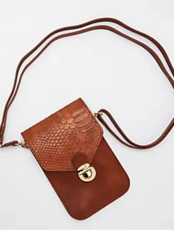 Lori Greiner Brown Faux Snakeskin Crossbody Touchscreen Phone Bag New - Image 7