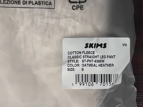 Skims Cotton Fleece Classic Straight Leg Pant in Oatmeal Heather, Small New - Image 8
