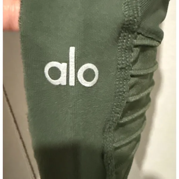 Alo Yoga Womens Full Length Moto High Rise Leggings Pants Sz L Green Mesh Panel - Image 3