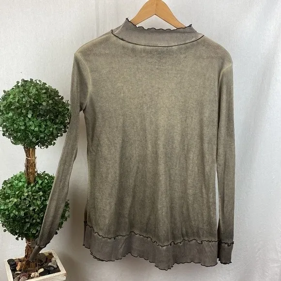 POL Tan Ribbed Long sleeve Ruffle Trim Tee T Shirt M - Image 3