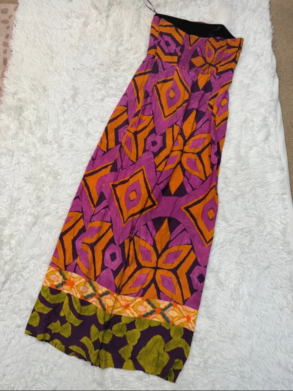 Zara boho Strapless Wide-Leg Jumpsuit in Magenta & Orange - Image 8