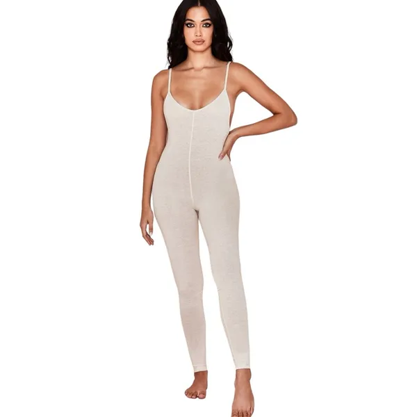 HOUSE OF CB Zahara Milk Marl Summer Lounge Beige Oatmeal Onesie Jumpsuit - Image 2