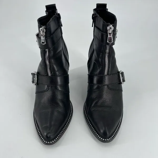 Steve Madden studded double‎ side zippers Ankle Booties Leather buckles size 7.5 - Image 2