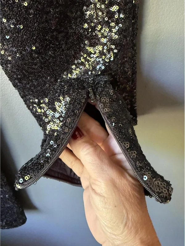 Black Sequin High Waist Pants With Zipper Ankle - Image 4