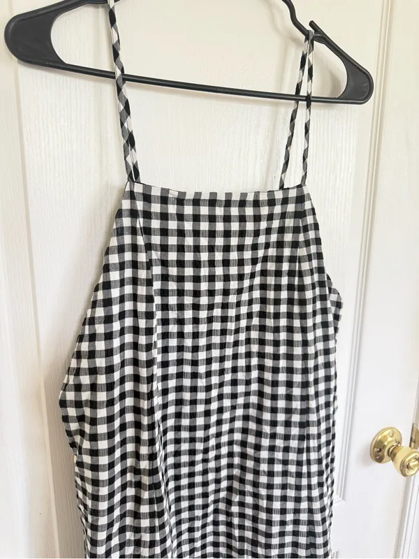 Anthropologie NEW Apron Mini Dress in Black Gingham Fall - Image 4