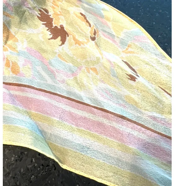 Pastel butter yellow silk scarf floral hair tie head bad accessory neck tie - Image 4