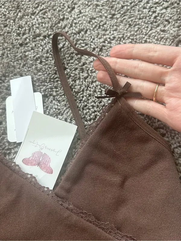 Anwnd Women’s Brown Knit Triangle Tank Top with Adjustable Straps - Image 2