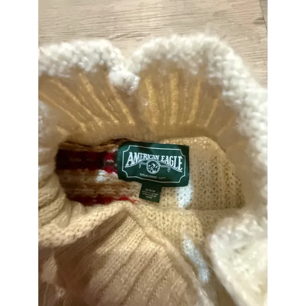 American Eagle Fair Isle Cable Knit Turtleneck Sweater Women's Medium Patchwork - Image 2