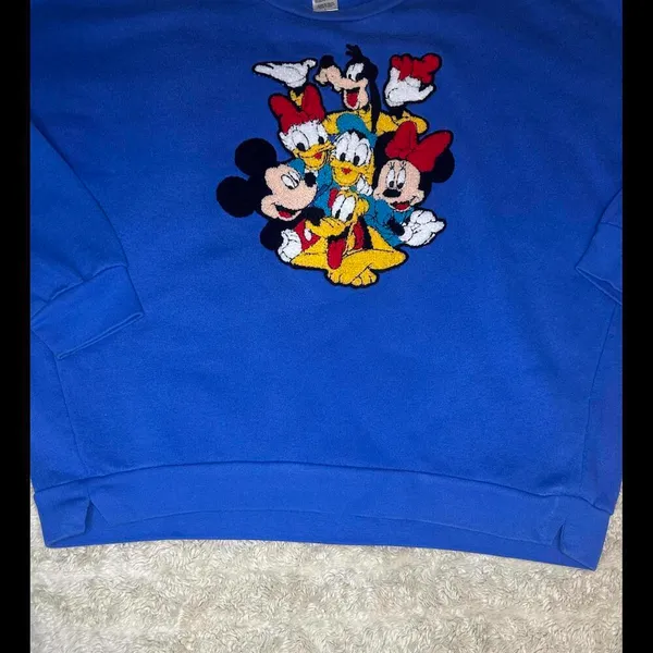 Vintage Disney blue crocheted sweatshirt Size Large - Image 6