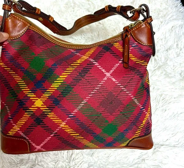 Dooney and Bourke Plaid Tartan Dome Handbag with Pebbled leather - Image 2