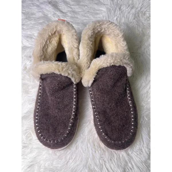 Womens Size 38 Brown Faux Fur Lined Moccasin Slippers Cozy Cabin Shoes - Image 6