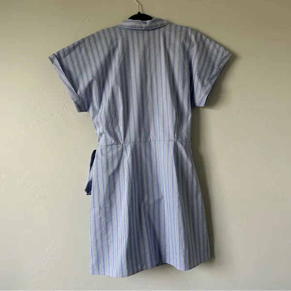 Anthropologie Maeve Button Front Wrap Mini Shirt Dress Pinstripe Large Preppy - Image 7
