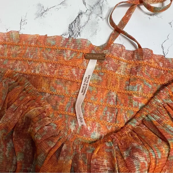 Free People‎ Penelope Printed Smocked Peplum Top Orange Size L - Image 5
