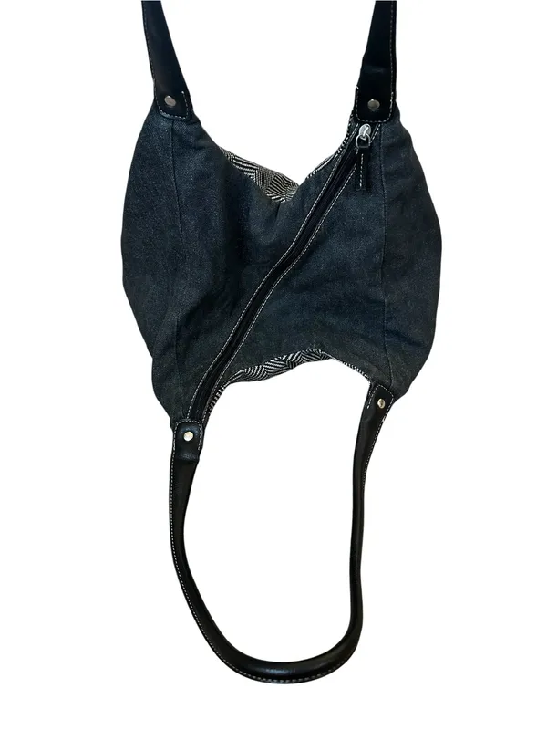 Vintage Tommy Hilfiger Black Denim Herringbone Shoulder Bag Y2K Preppy Boho - Image 4