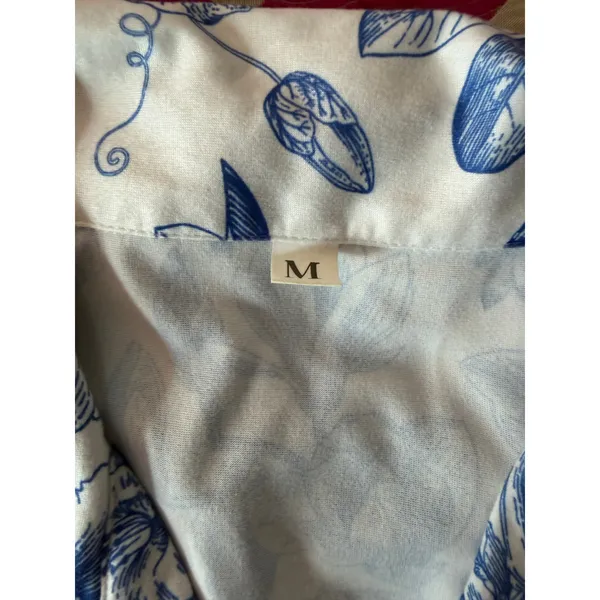 Blue White Floral Pajama Set Medium Button Front Shorts Lounge Sleepwear - Image 8