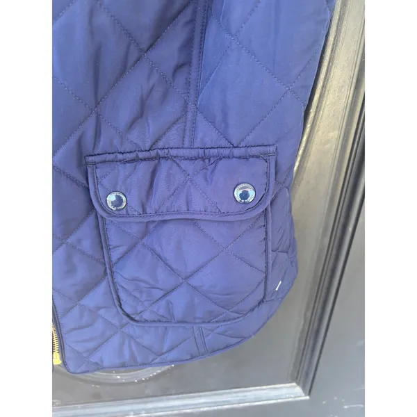 Crown & Ivy Navy Blue Quilted Puffer‎ Vest Gingham Lining Gold Zip Womens Large - Image 3