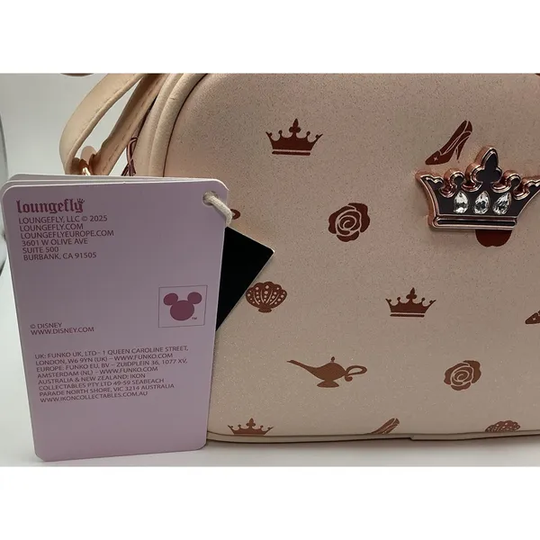 Loungefly Disney Princess Crossbody Bag Beige Rose Gold Crown Faux Leather New - Image 4