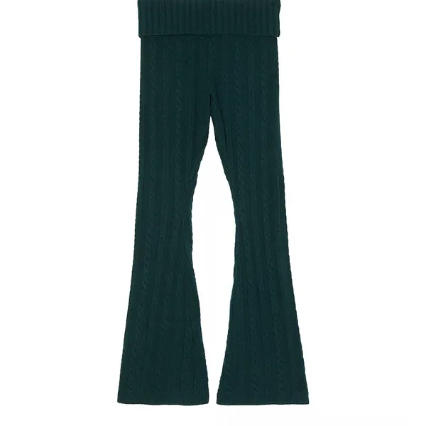 Pink Collegiate Cable-Knit‎ Foldover Flare Pants - Image 3