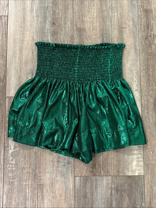 Queen of Sparkles Emerald Green All the Glory Metallic High Waisted Shorts XS - Image 3