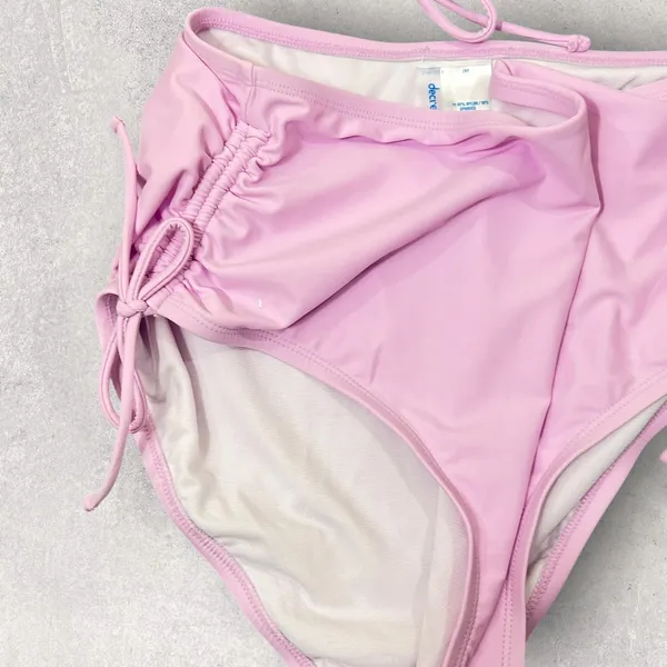 New Decree French Orchid Ruched High Rise‎ Bikini Set Pink Bottom 0X Top 1X - Image 4