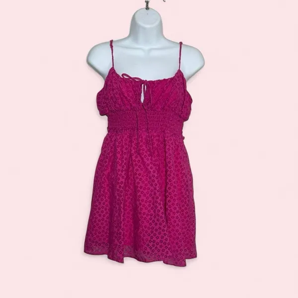 Urban Outfitters Riley Smocked Waist Pink Mini Dress Size Medium - Image 2