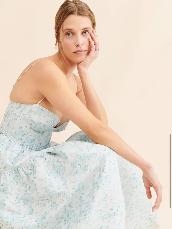 Maison Amory Sky Blue Floral Strapless Sweetheart The Windsor Maxi Dress - Image 6