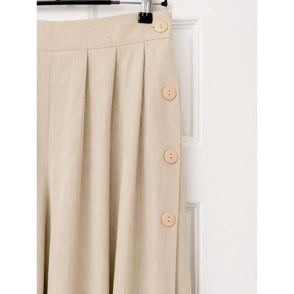 Condor Linen Blend Wide Leg Cropped Pants Beige Button Detail High Rise Size 5/6 - Image 4