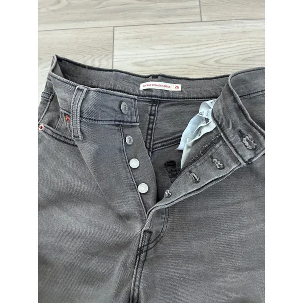 Levis Ribcage Straight Ankle Jeans Gray High Rise Button Fly W26 L27 - Image 4