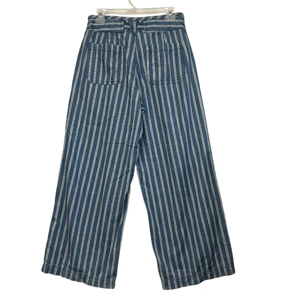 American Eagle Women's Striped Wide Leg Pants with Tie Belt High Waist Size‎ 6 - Image 2