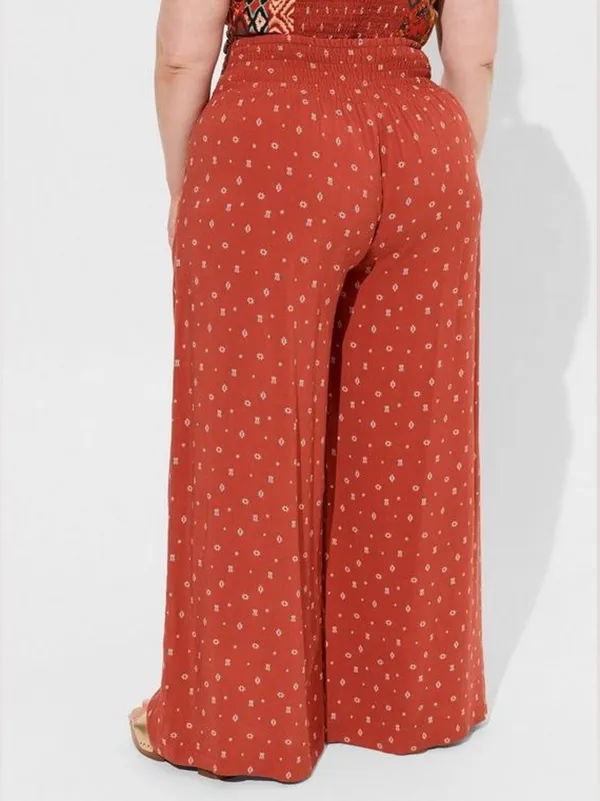 Torrid Pull-On Wide Leg Challis Smocked Waist High-Rise Pant Bossa Nova Geo 3X - Image 2