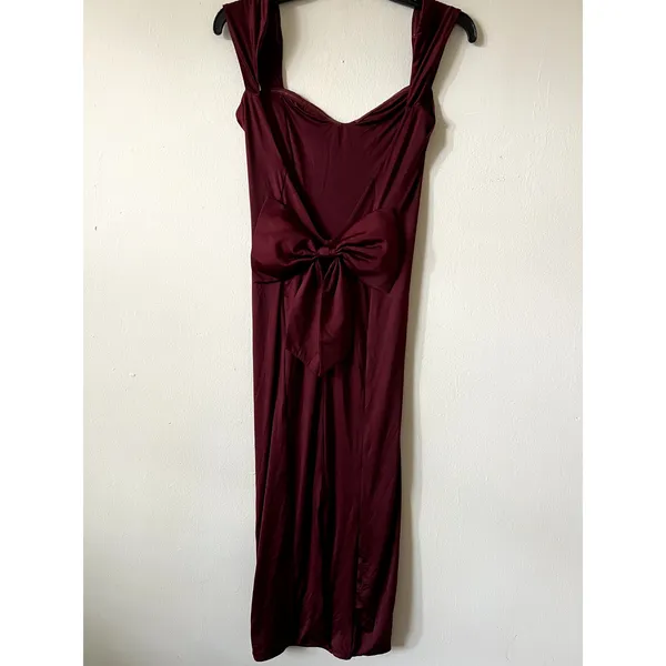 Oh Polly Midi sleeveless Bow detail Dress Burgundy Wine Size 4 - Image 4