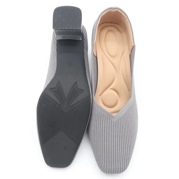 Gray Ribbed Knit Block Heel Pumps Square Toe Cushioned Insole Size 41 - Image 3