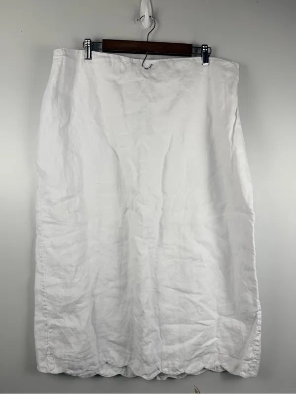Abercrombie & Fitch Premium Linen Scallop-Hem Midi Skirt size XL white - Image 2