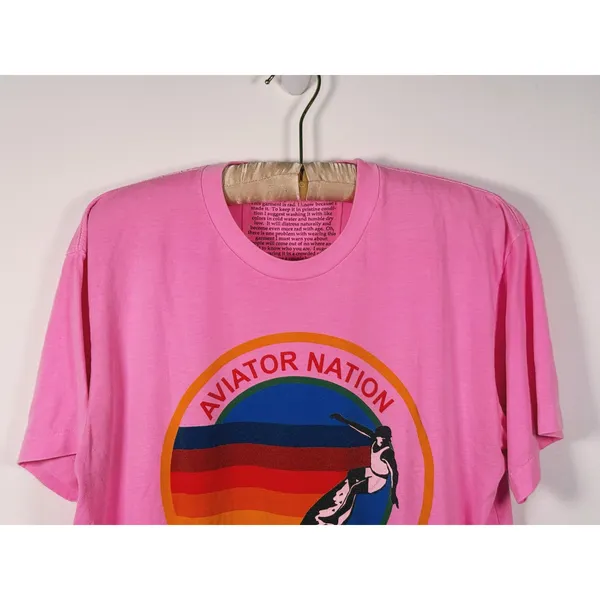 Aviator Nation Womens Venice Surfer Graphic Tee Size L Pink Raw Hem Indie Casual - Image 5