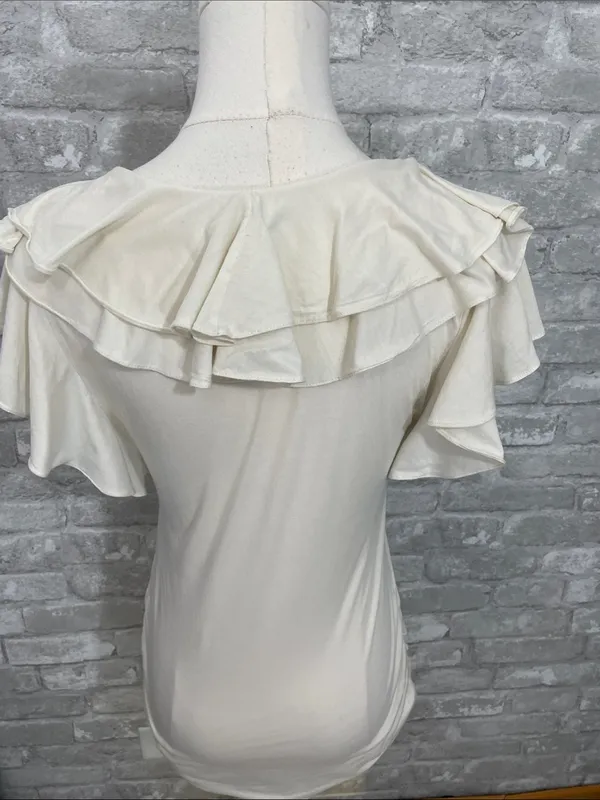 Ralph Lauren Sport Cream Ruffle V-Neck Blouse - Image 3
