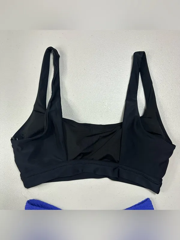 Aerie Two-Piece Bikini Swimsuit Black & Purple | Textured High-Waist Bottom - Image 4